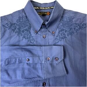 G by Guess Men's Shirt XL Royal Blue Embroidered Long Sleeve Button Down Floral